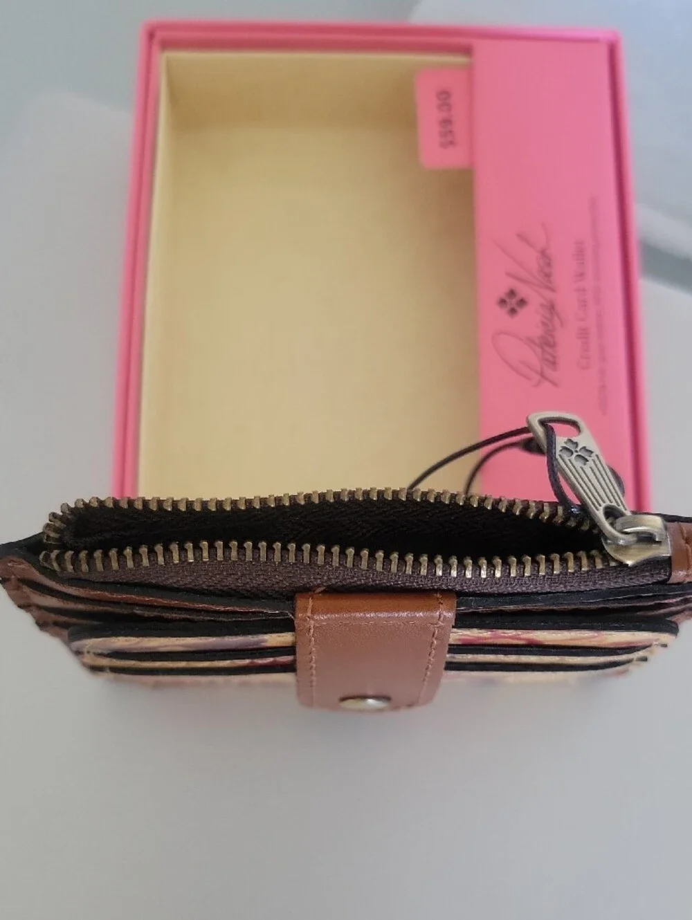 Patricia Nash Brown Floral Leather Casis Card Wallet with Multicolor Print, NWT